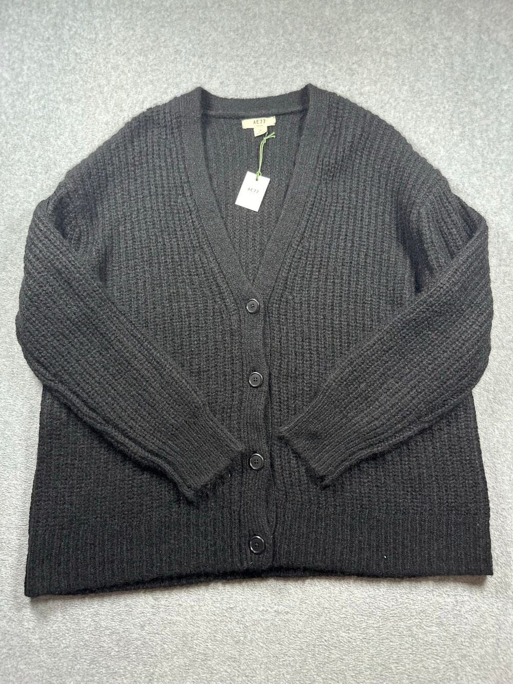 AE77 American Eagle Mohair Cardigan Sweater Women's Medium Gray Ribbed Knit